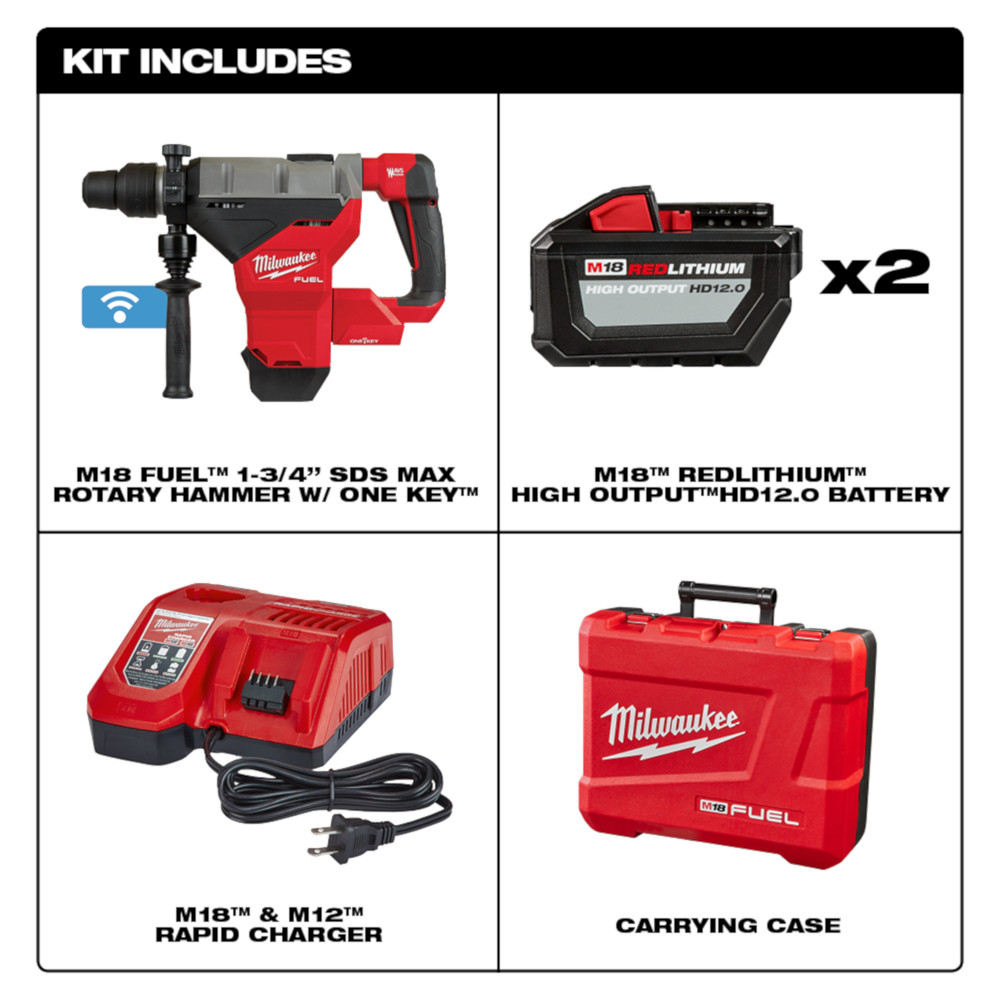 Milwaukee M18 FUEL 1-3/4 Inch SDS MAX Rotary Hammer Kit with 12.0 Battery from GME Supply